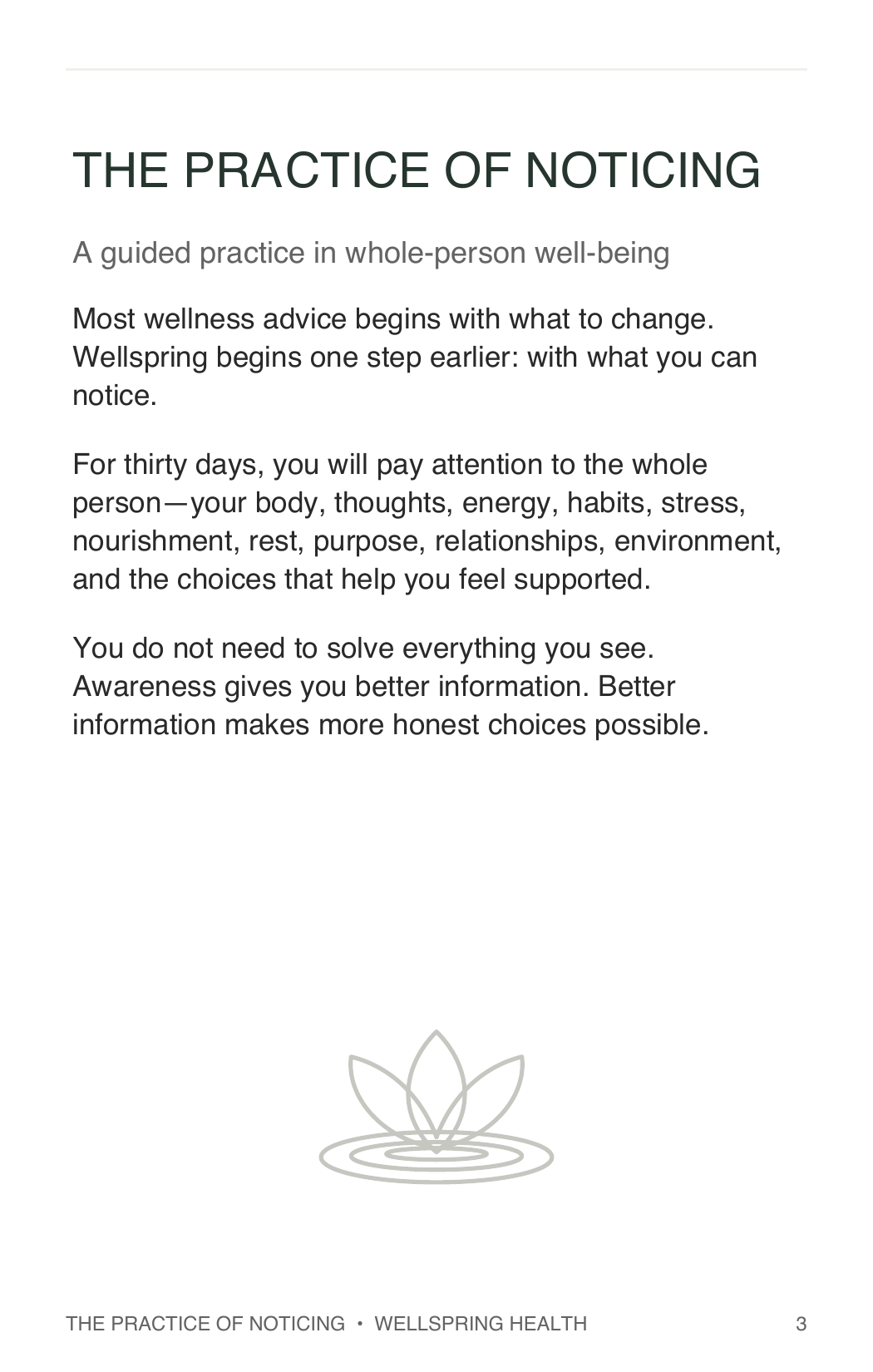 Introduction page from Wellspring’s The Practice of Noticing journal